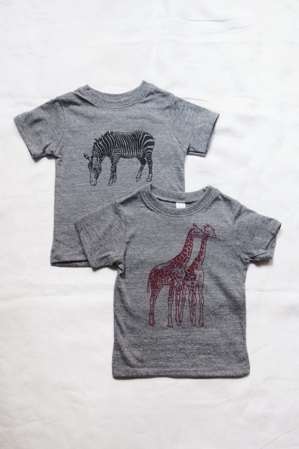 Animal T-shirt - Black Zebra or Red Giraffe - MAKIE