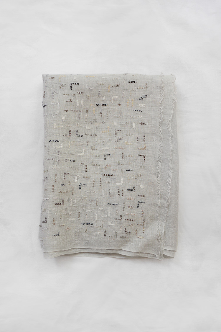 Sophie Digard Crochet Linen Scarf - Gray - Makie. Main.