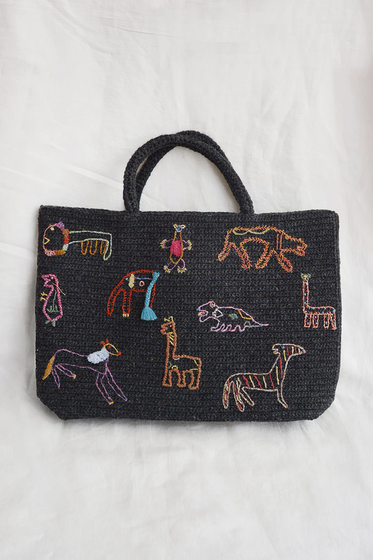 Sophie Digard Paris Wool Bag Animals - Charcoal - Makie. Main.