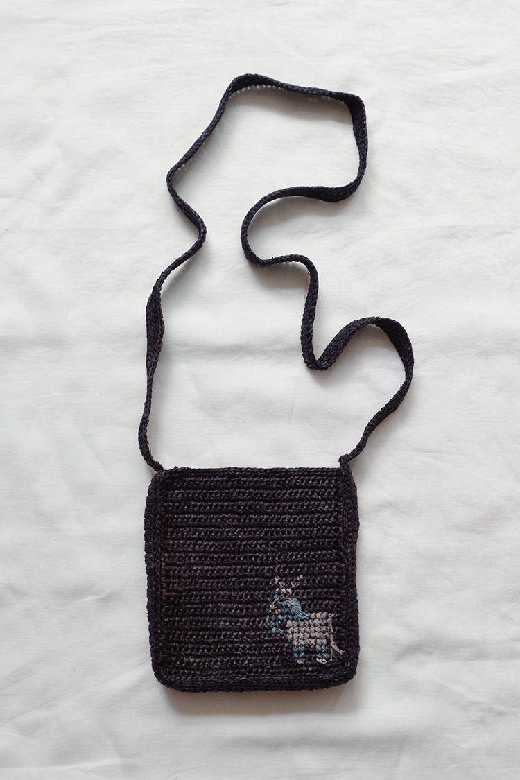 Sophie Digard raffia shoulder bag in navy