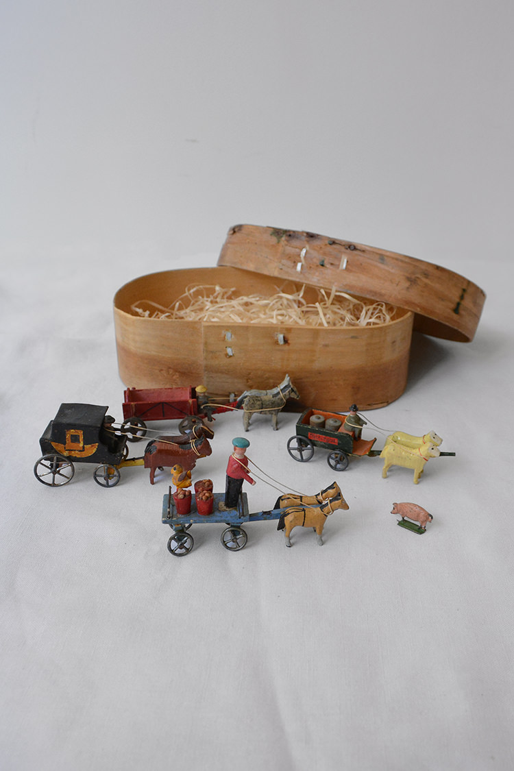 Vintage Miniature Wooden Carriages with a Box