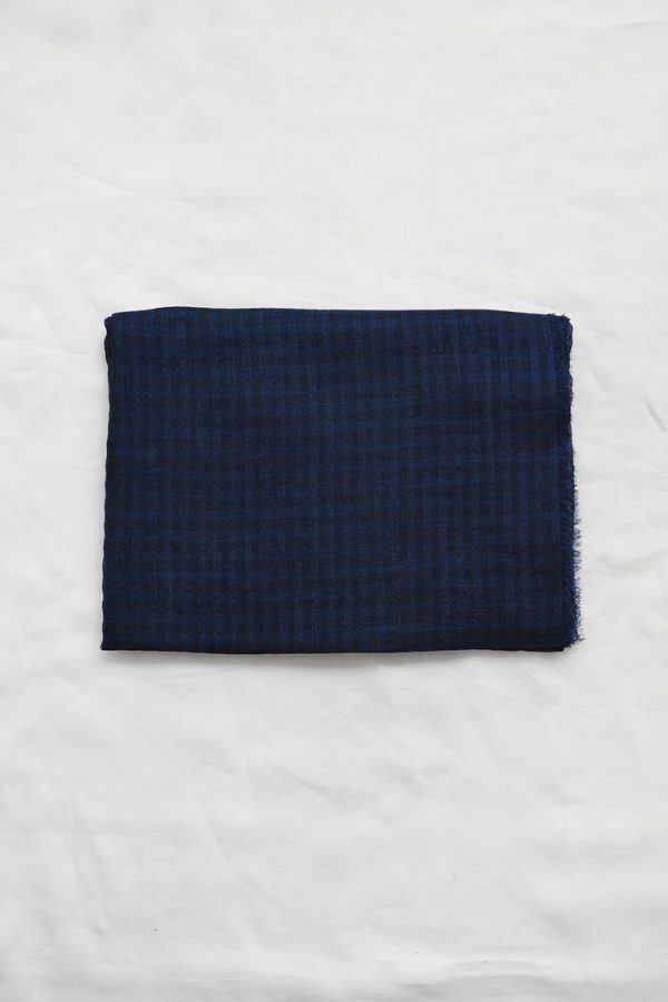 Alonpi, Cashmere Silk Stole Balzac - Navy Check - MAKIE