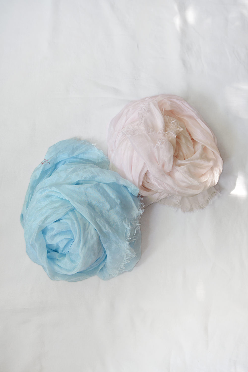 Manuelle Guibal Silk Scarf - Sky and Baby Pink - Makie. Main.