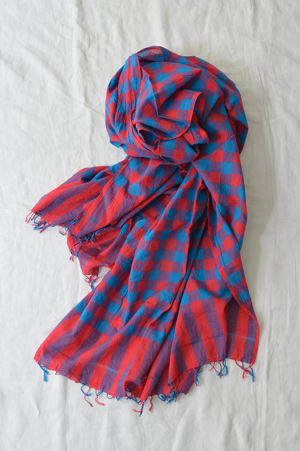 MAKIE, Handloom Cotton Scarf - Red x Blue Check - MAKIE