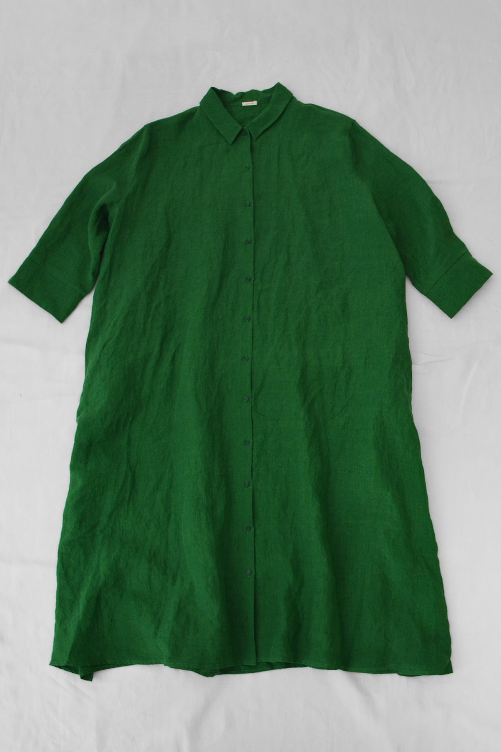 apuntob Linen Collar Dress - Green. Main.
