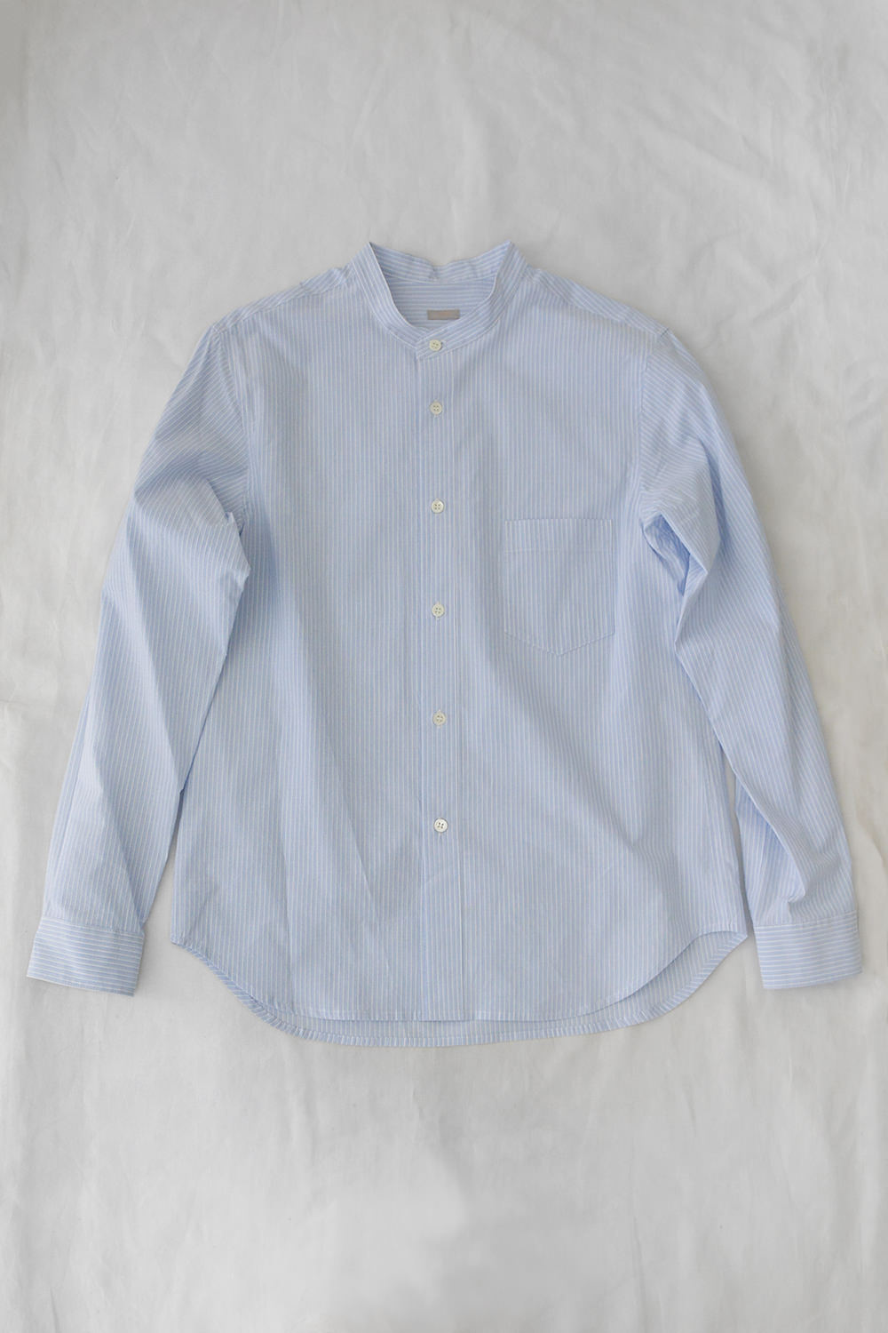Stand Collar Shirt Blue Stripe Top Picture
