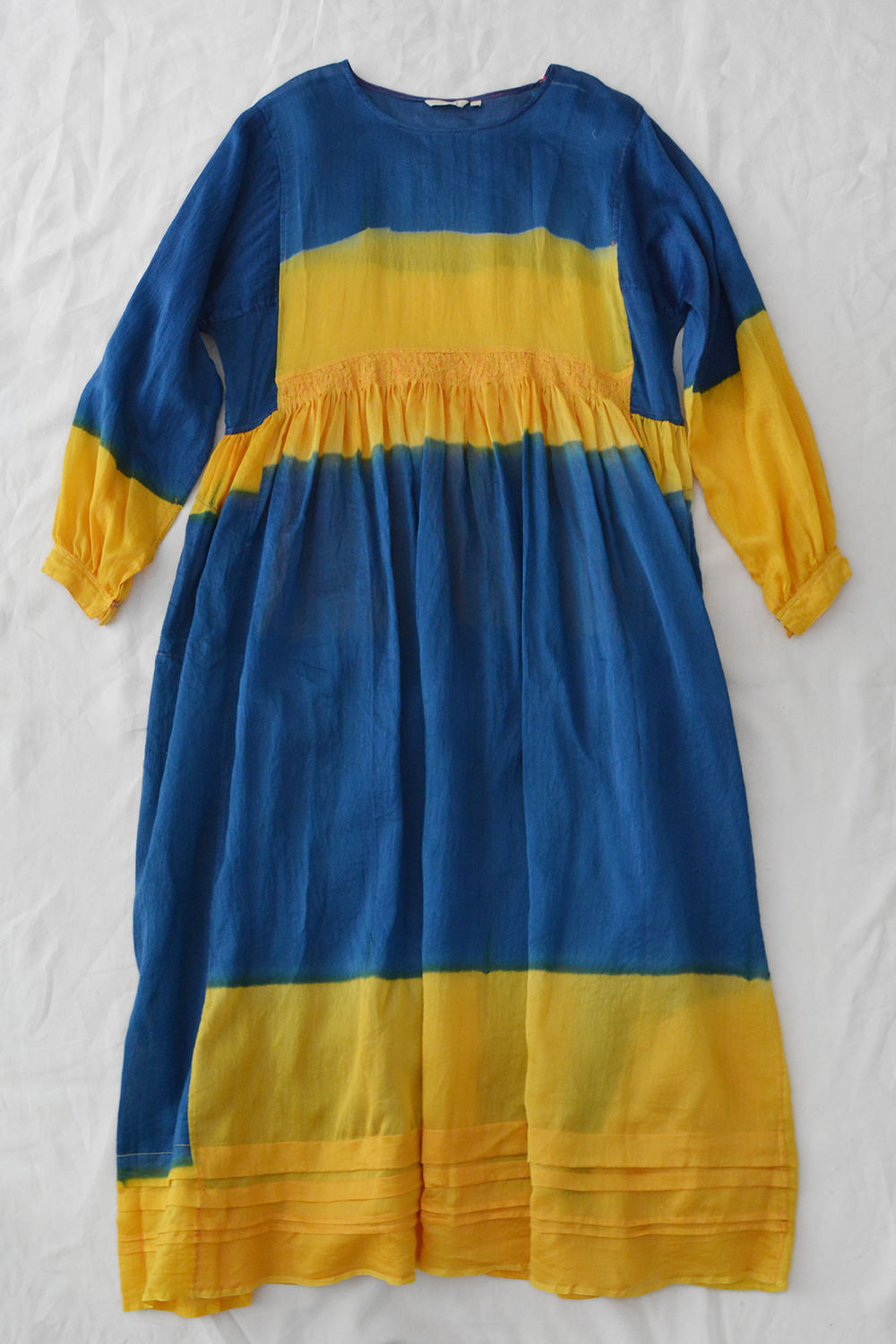 Injiri, Two Tone Cotton Dress - Indigo x Yellow - Makie. Main.