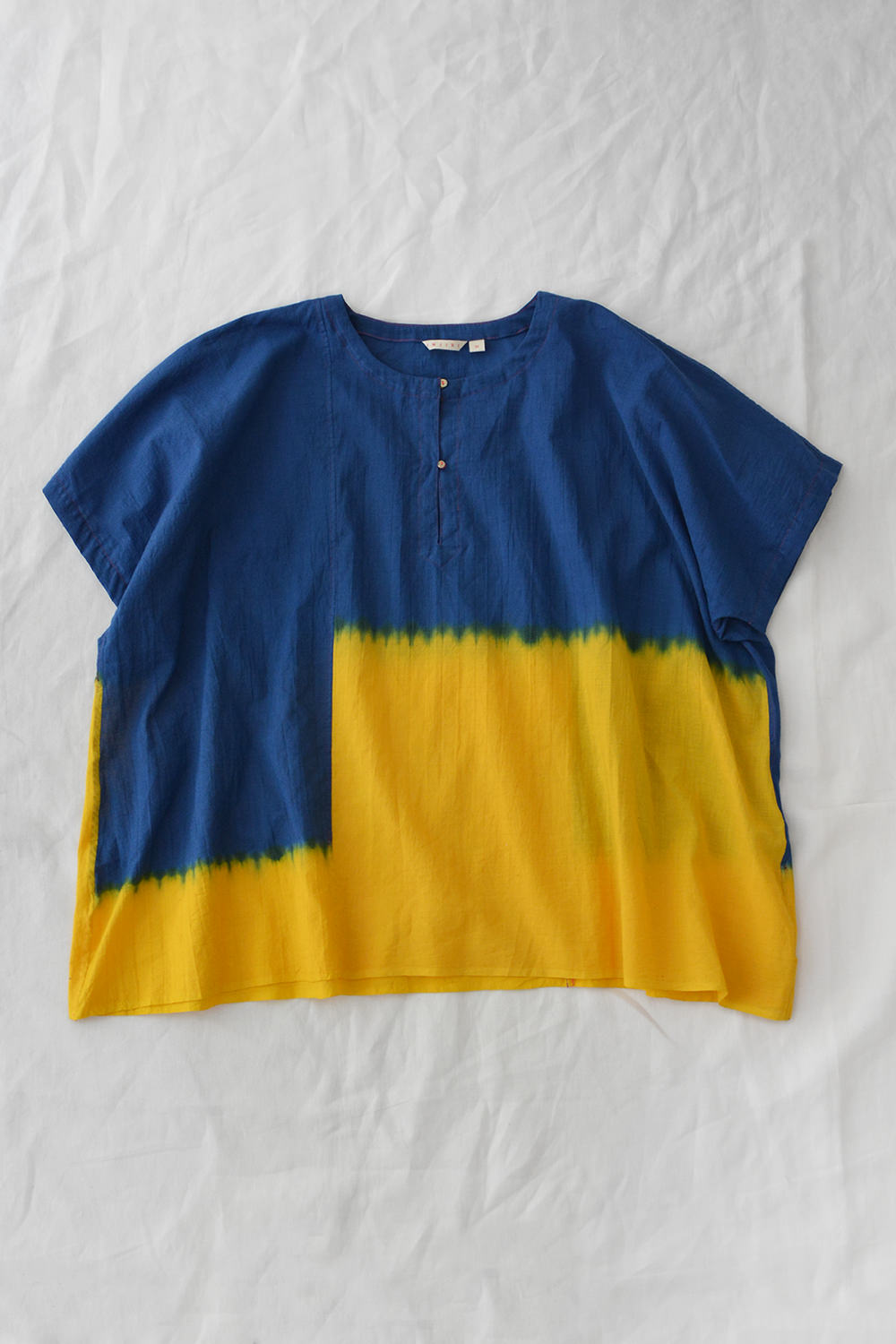 Injiri Two Tone Silk Cotton Blouse - Indigo x Yellow - Makie. Main.