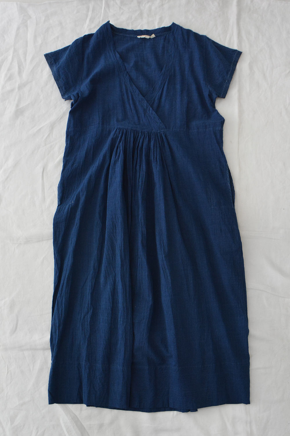 Injiri V neck Handwoven Dress - Indigo - Makie. Main.