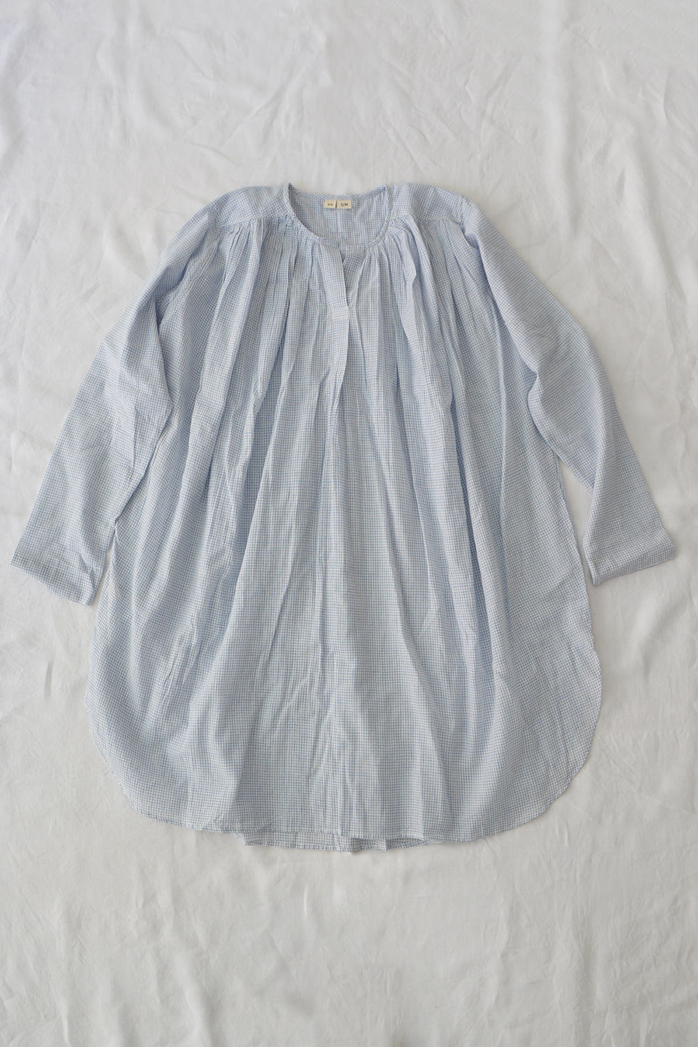 Runaway Bicycle Long Blouse Blue Gingham Top Picture