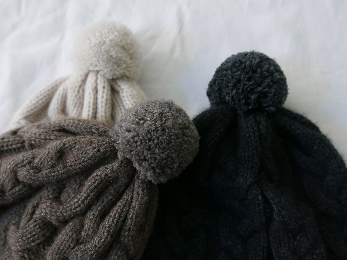 Cream Chunky Cable Knit Cabled Pom Pom Beanie Hat for Women