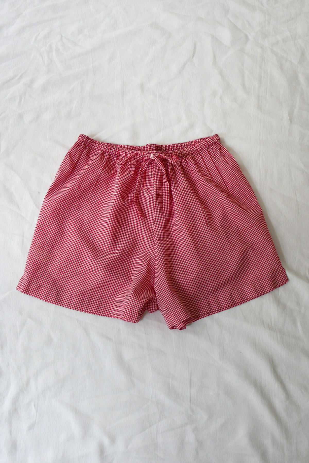Runaway Bicycle Handloom Cotton Pajama Shorts Red gingham Check
