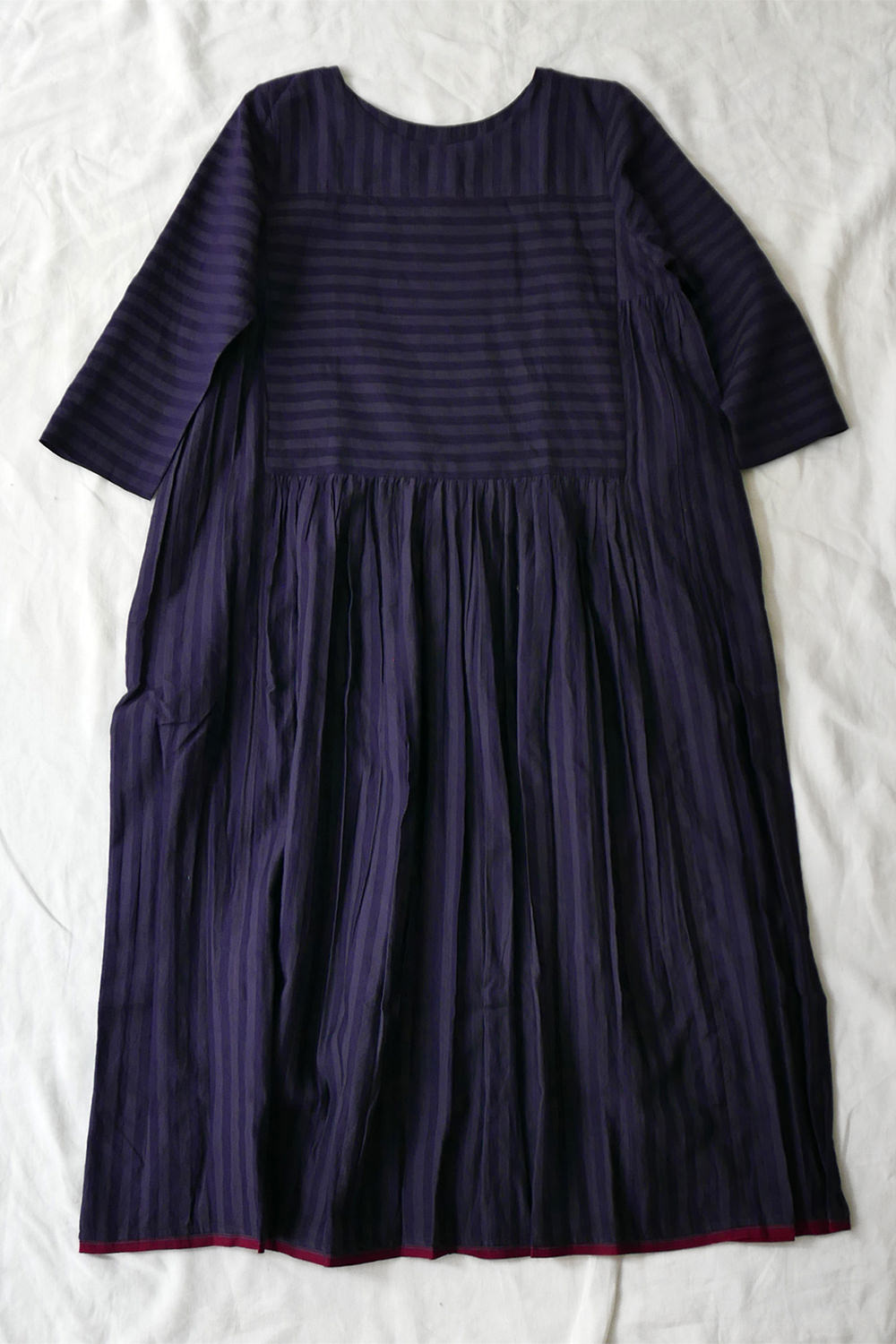 Silk Cotton Dress. Deep Indigo Stripe.