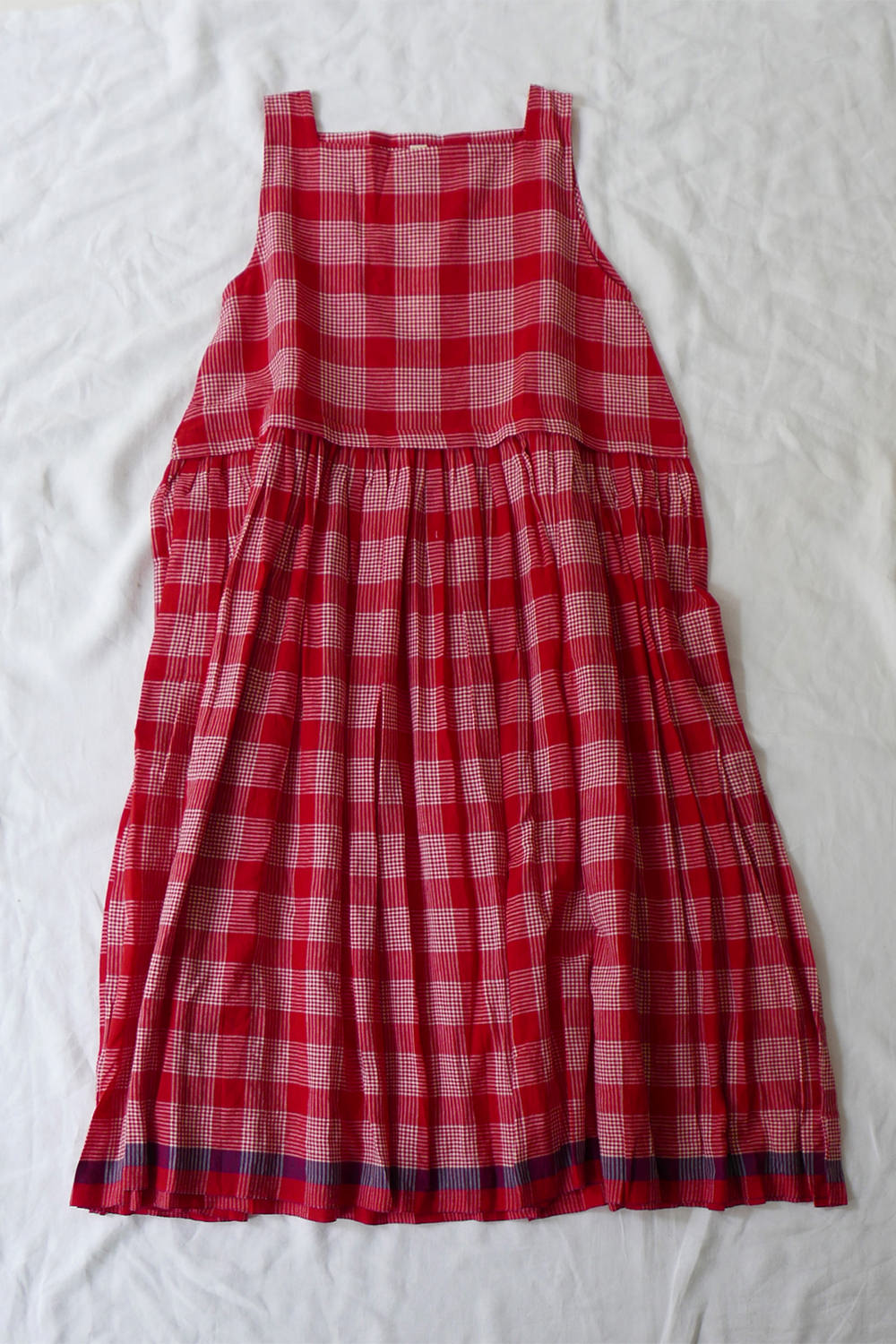 Runaway Bicycle Cotton Camisole Dress Lena Red Check with navy line