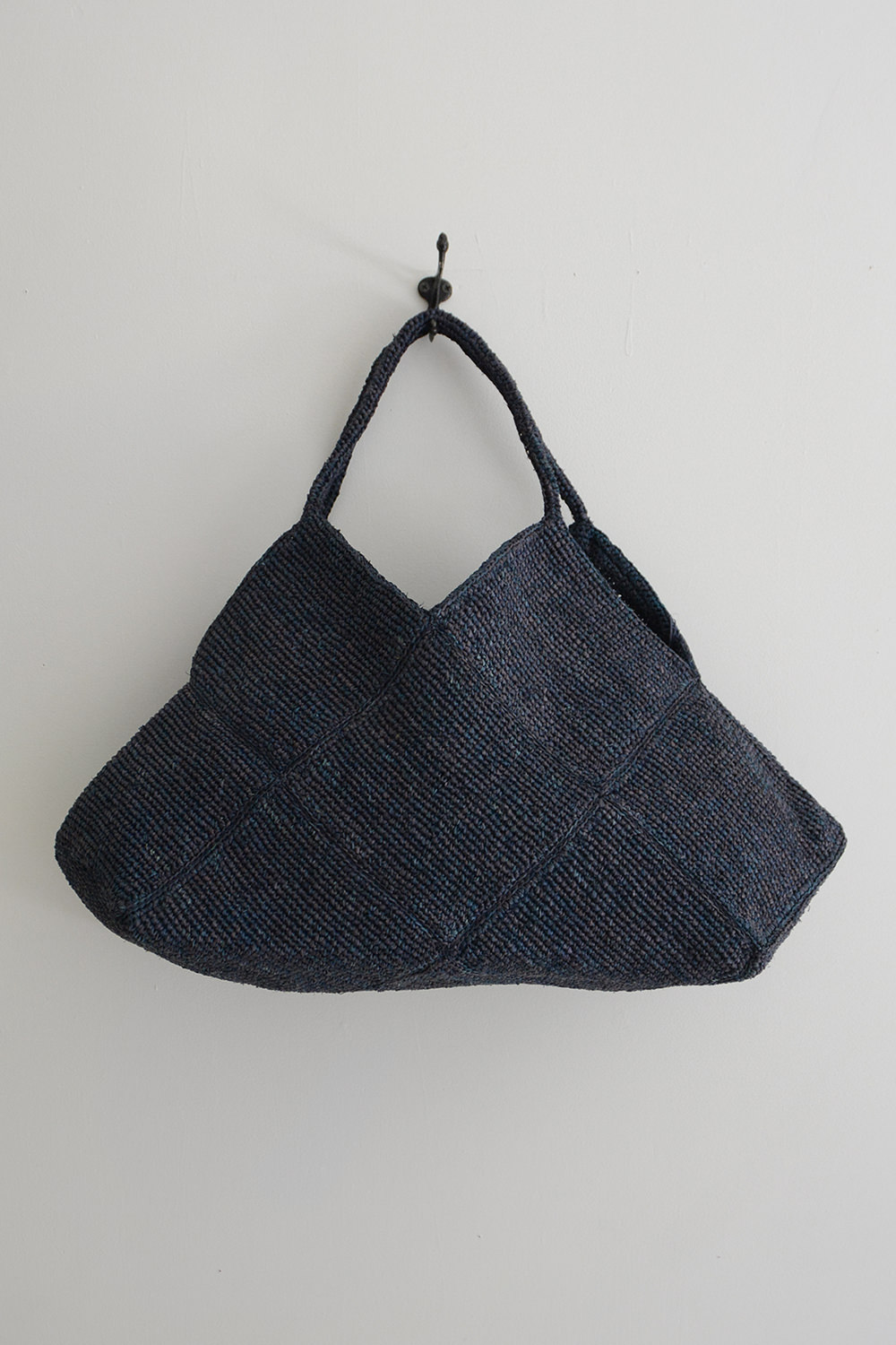Sophie Digard Raffia Diamond Pattern Tote Bag Dark Indigo Top