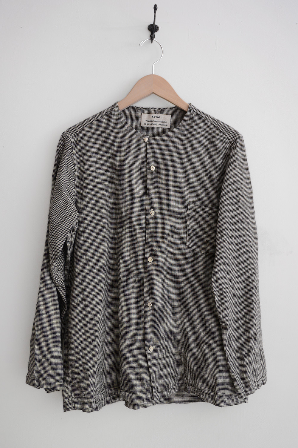 kaval collarless linen shirt black check top picture