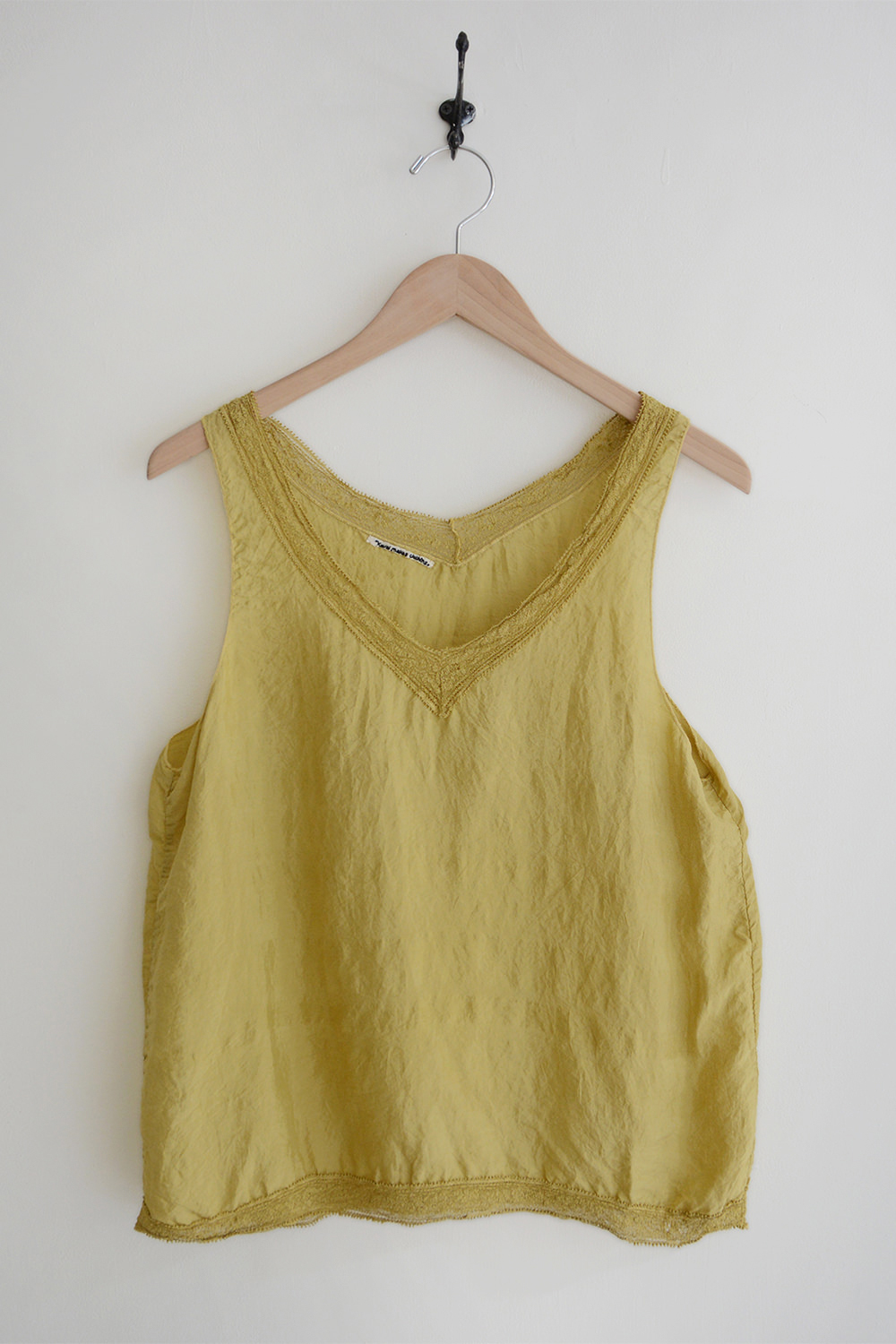 Kaval, 100% Khadi silk. V-neck camisole with lace details a top picture.