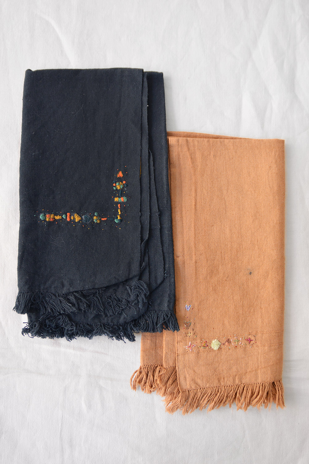 Antonia Rossi, Embroidered Linen Napkins - Navy and Rust