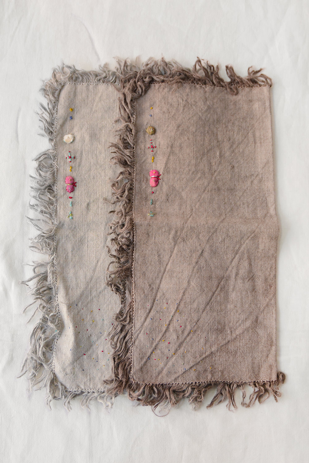 Antonia Rossi, Embroidered Linen Napkins - Gray and Sand