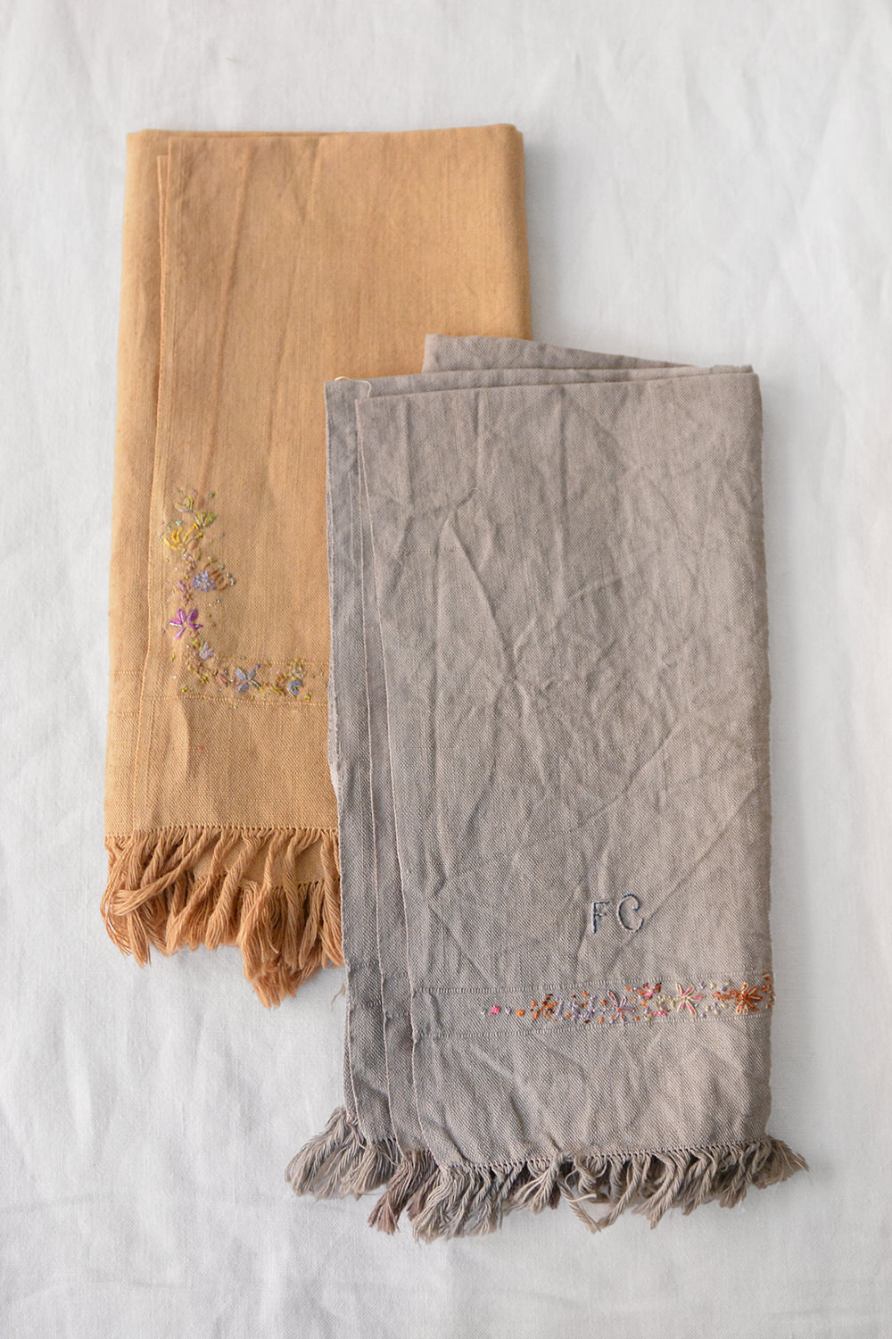 Antonia Rossi, Embroidered Linen Napkins - Terracotta and Gray