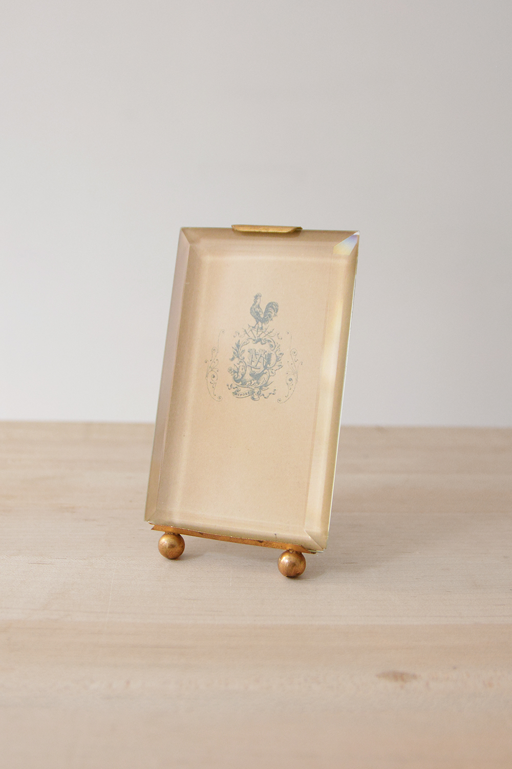 French Vintage, Small Gilded Brass Picture Frame with Beveled Glass