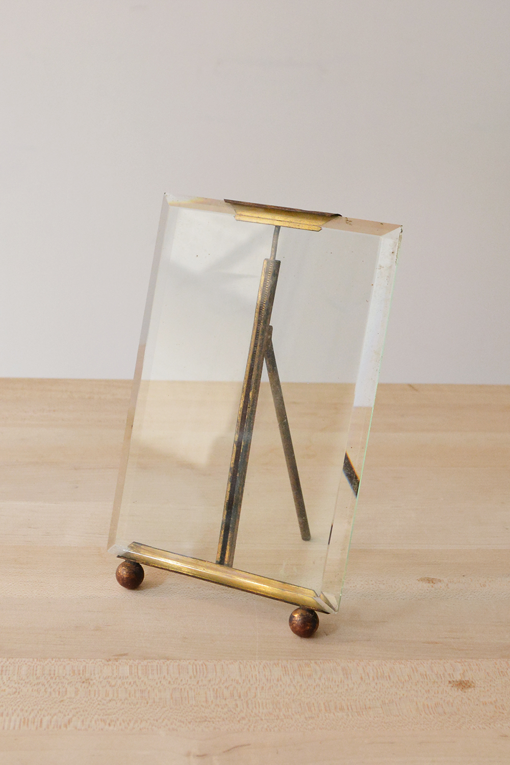 French Vintage, Gilded Brass Picture Frame with Beveled Glass