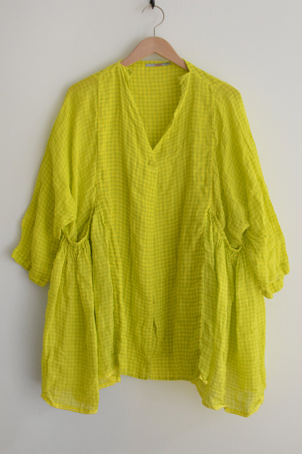 Aodress, Side Gathered Pocket Jacket - Yellow Check