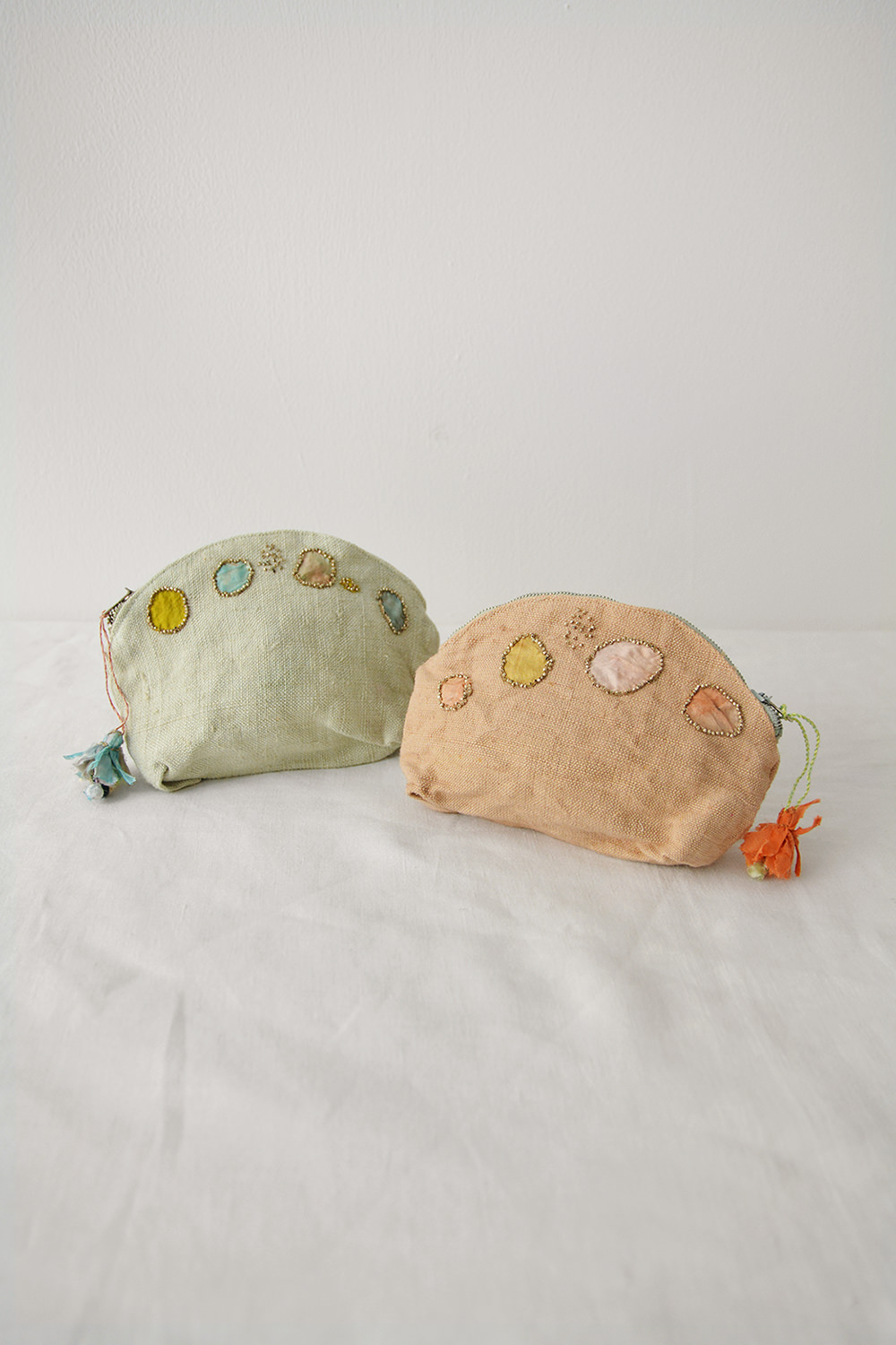 Antonia Rossi, Embroidered Linen Pouch Small with Micro Beads - Group 1 NY