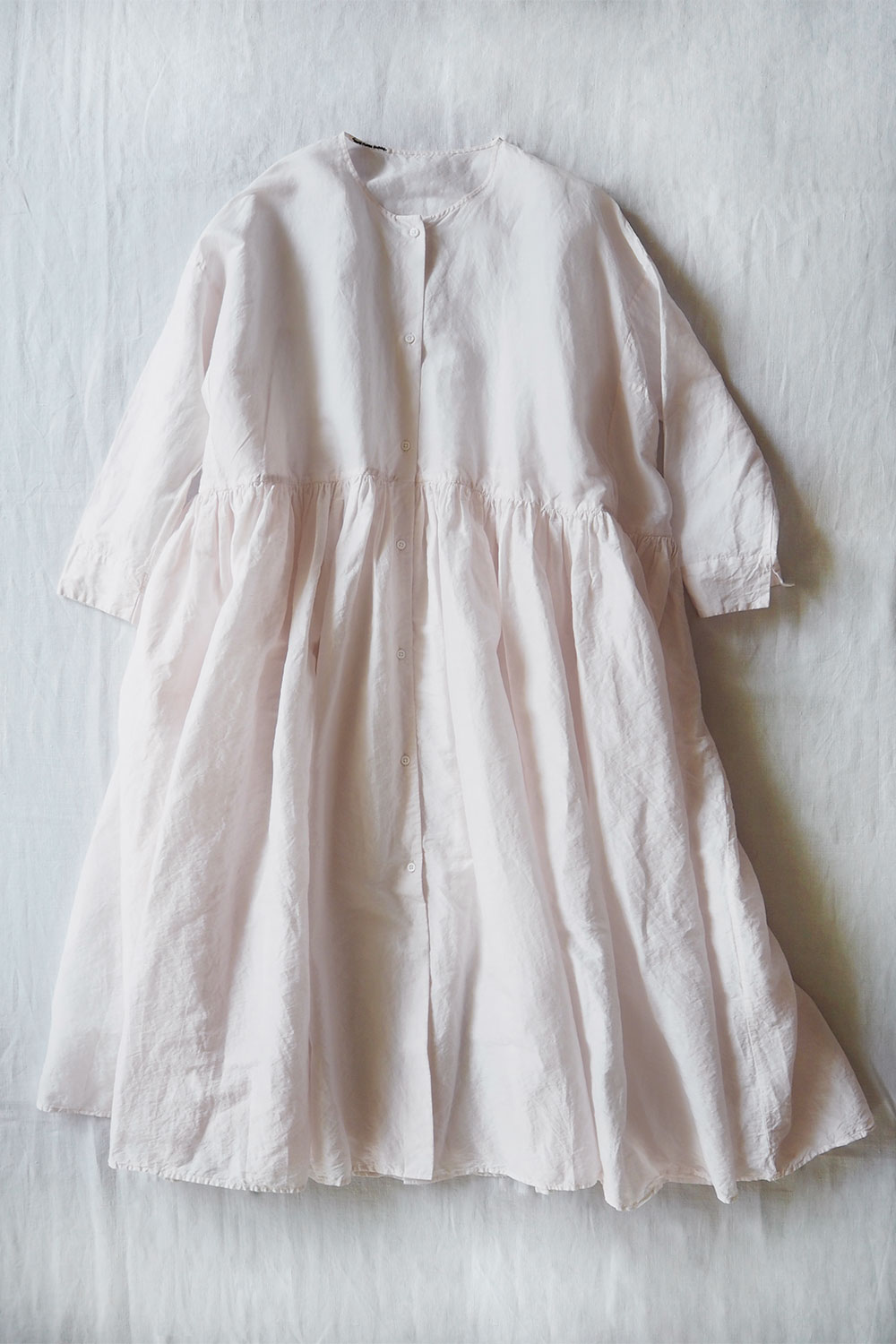 Kaval, No-Collar Wide Gathered Dress 0903 - Pale Orange