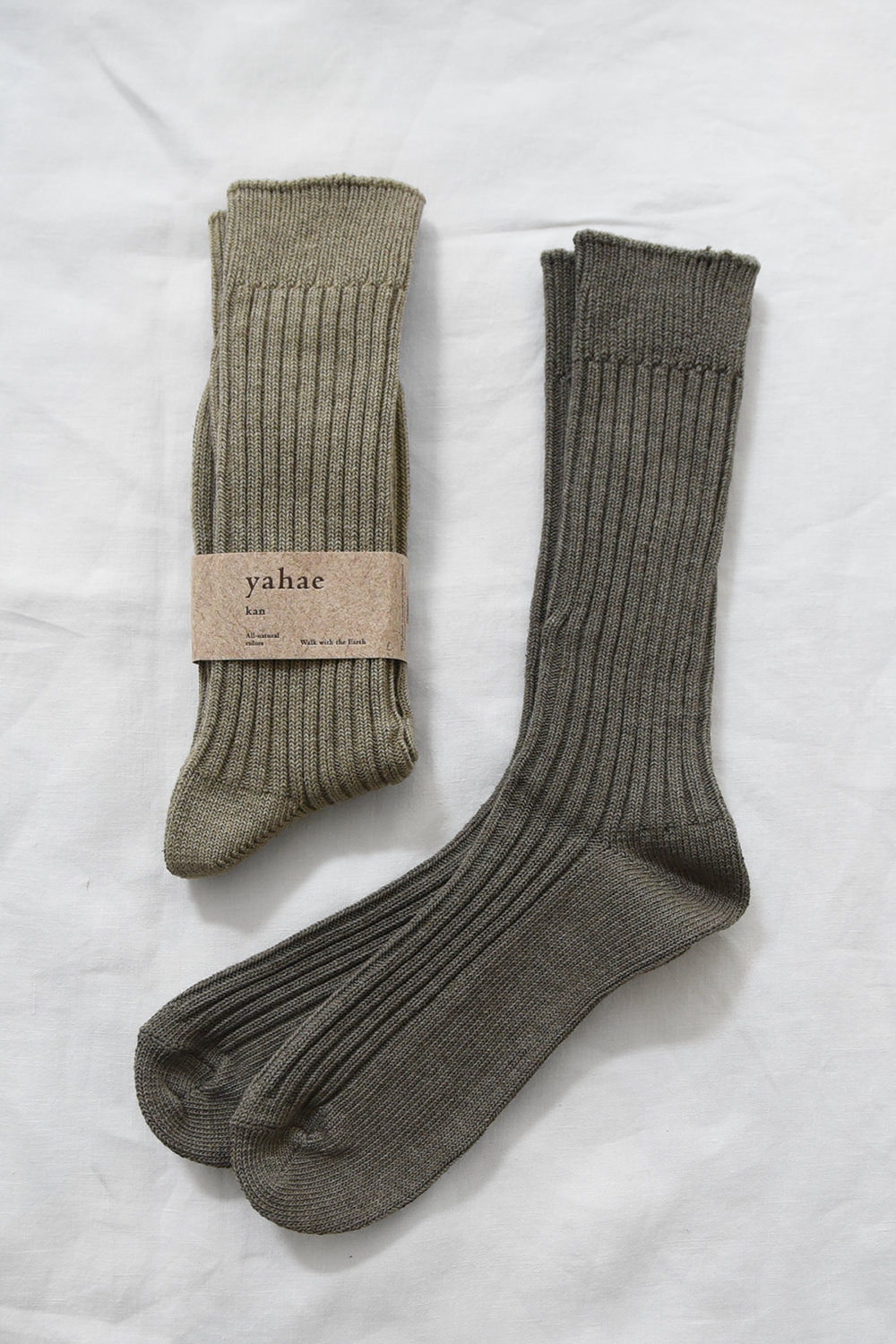 Yahae, Organic Cotton Blended Yak Ribbed Socks - Dark Gray and Green