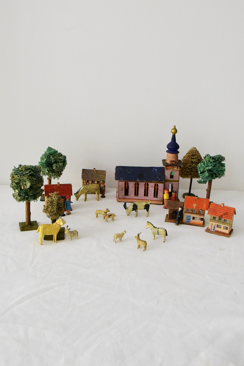 Vintage Miniature Wooden Village and Animals