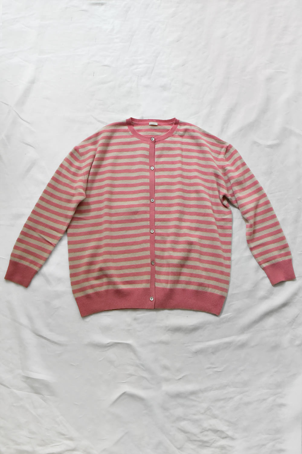 MAKIE, Cashmere Cardigan - Dusty Pink x Lt. Beige Stripe
