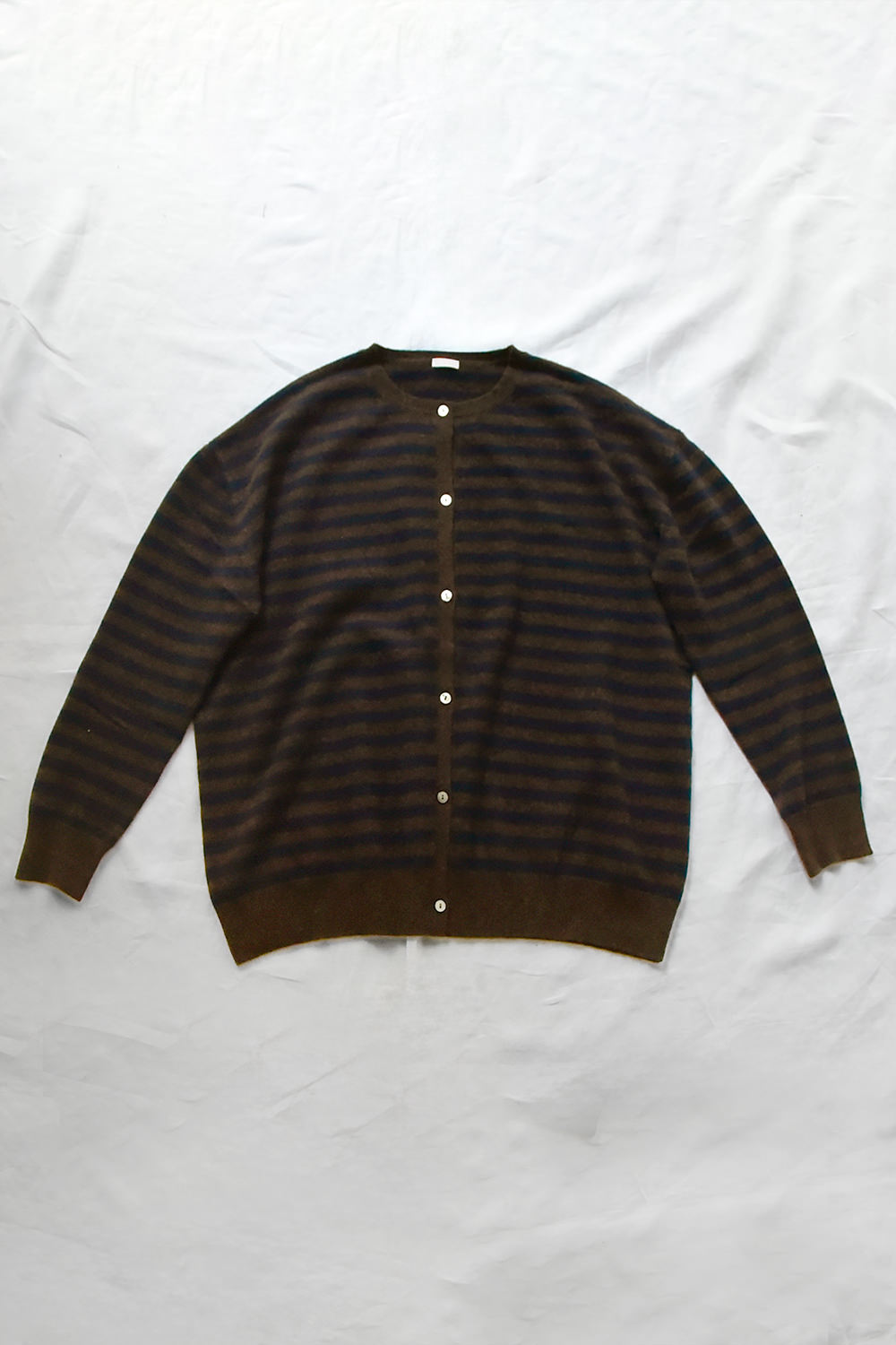 MAKIE, Cashmere Cardigan - Navy x Brown Stripe