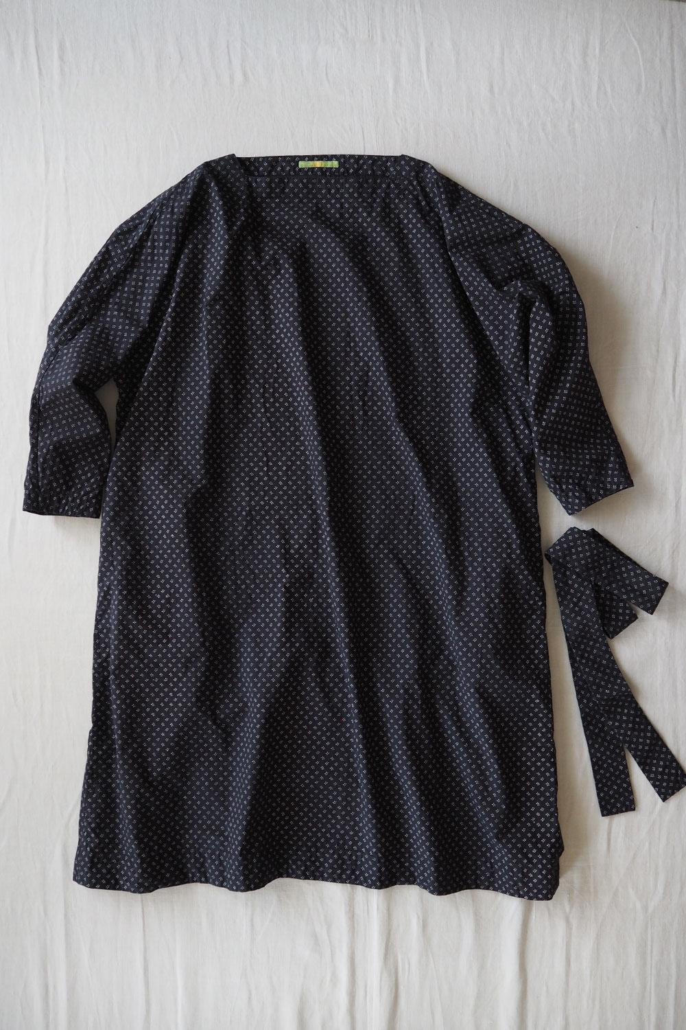Aodress, Dress with Belt - Navy Polka Dot