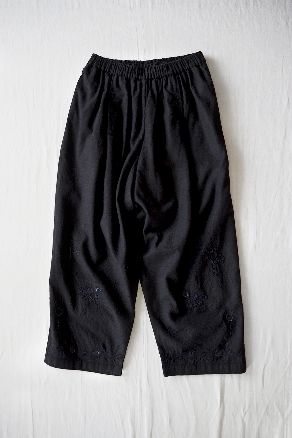 Aodress, Embroidered Handloom Wool Pants - Dark Navy