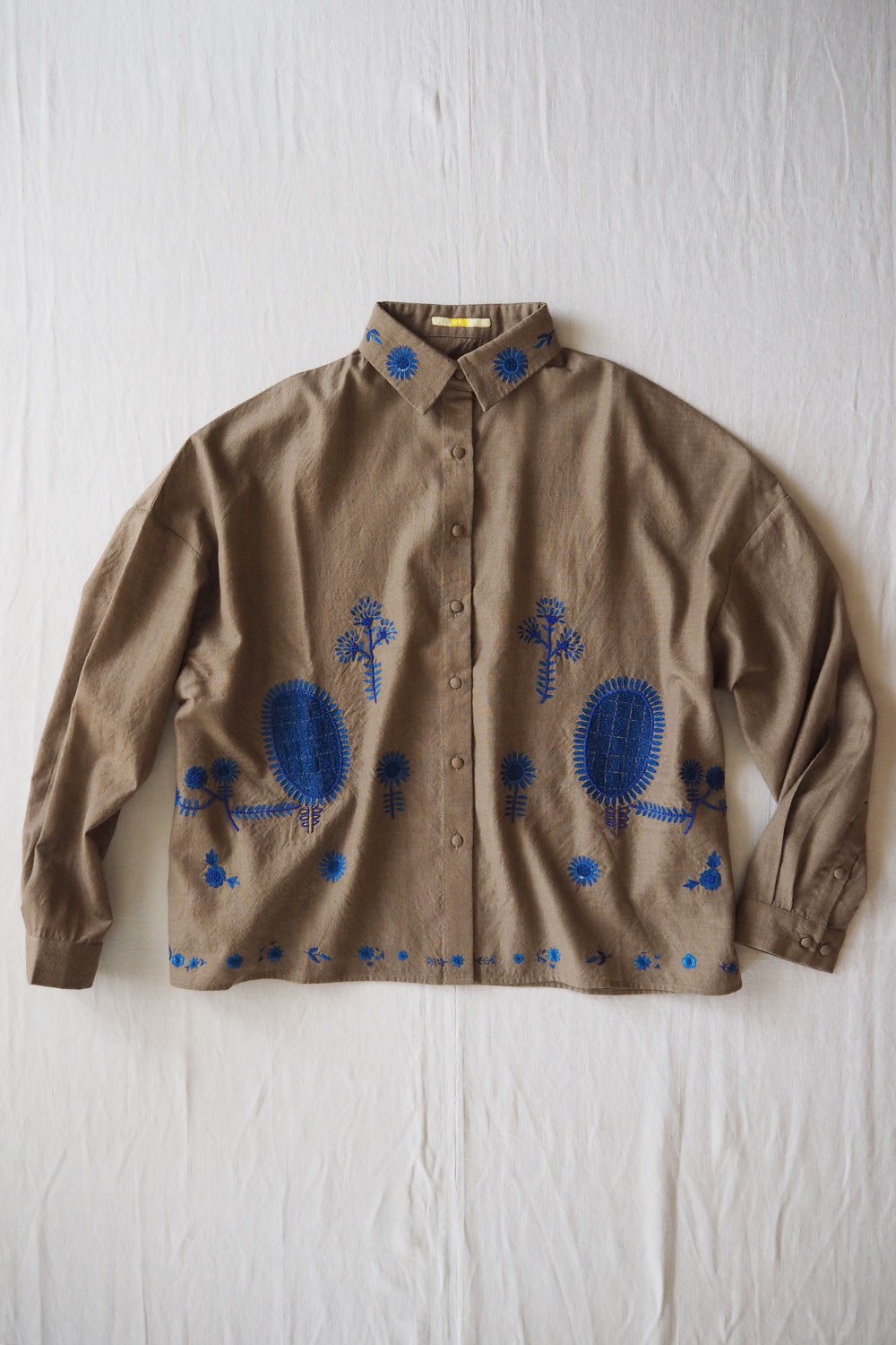 Aodress, Embroidered Handloom Wool Shirt - Mocha