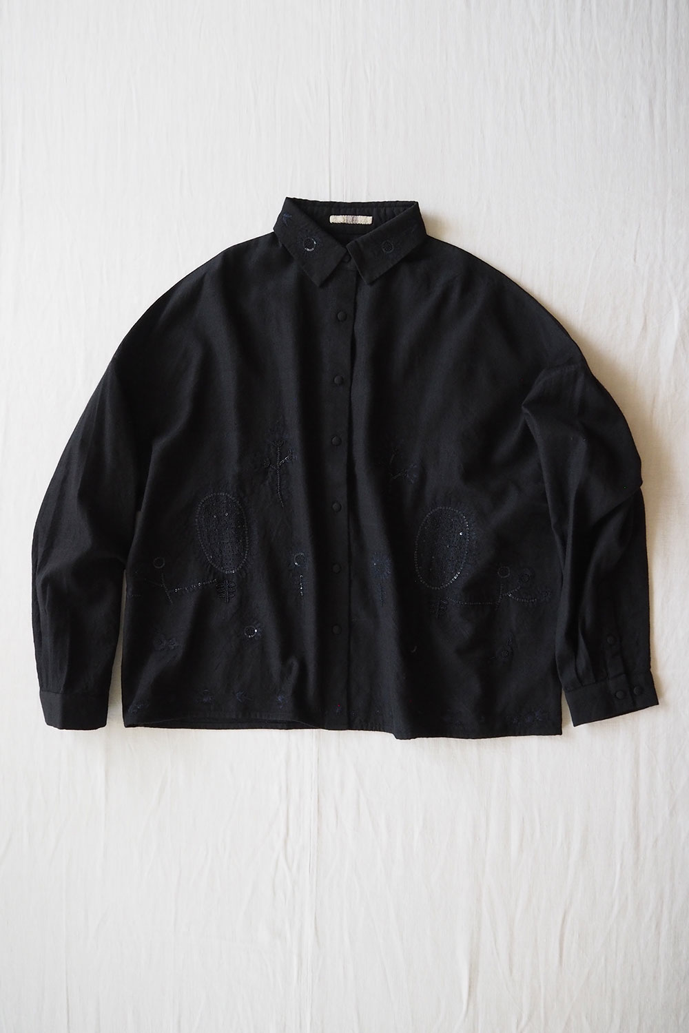 Aodress, Embroidered Handloom Wool Shirt - Dark Navy