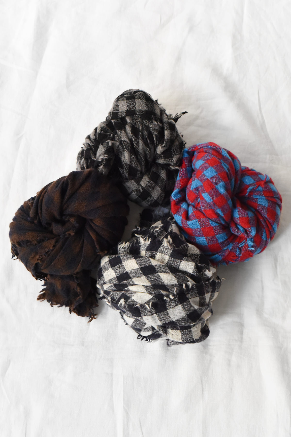 100% cashmere check scarf made in Nepal, lightweight square scarf with fringed edges, multiple color variations