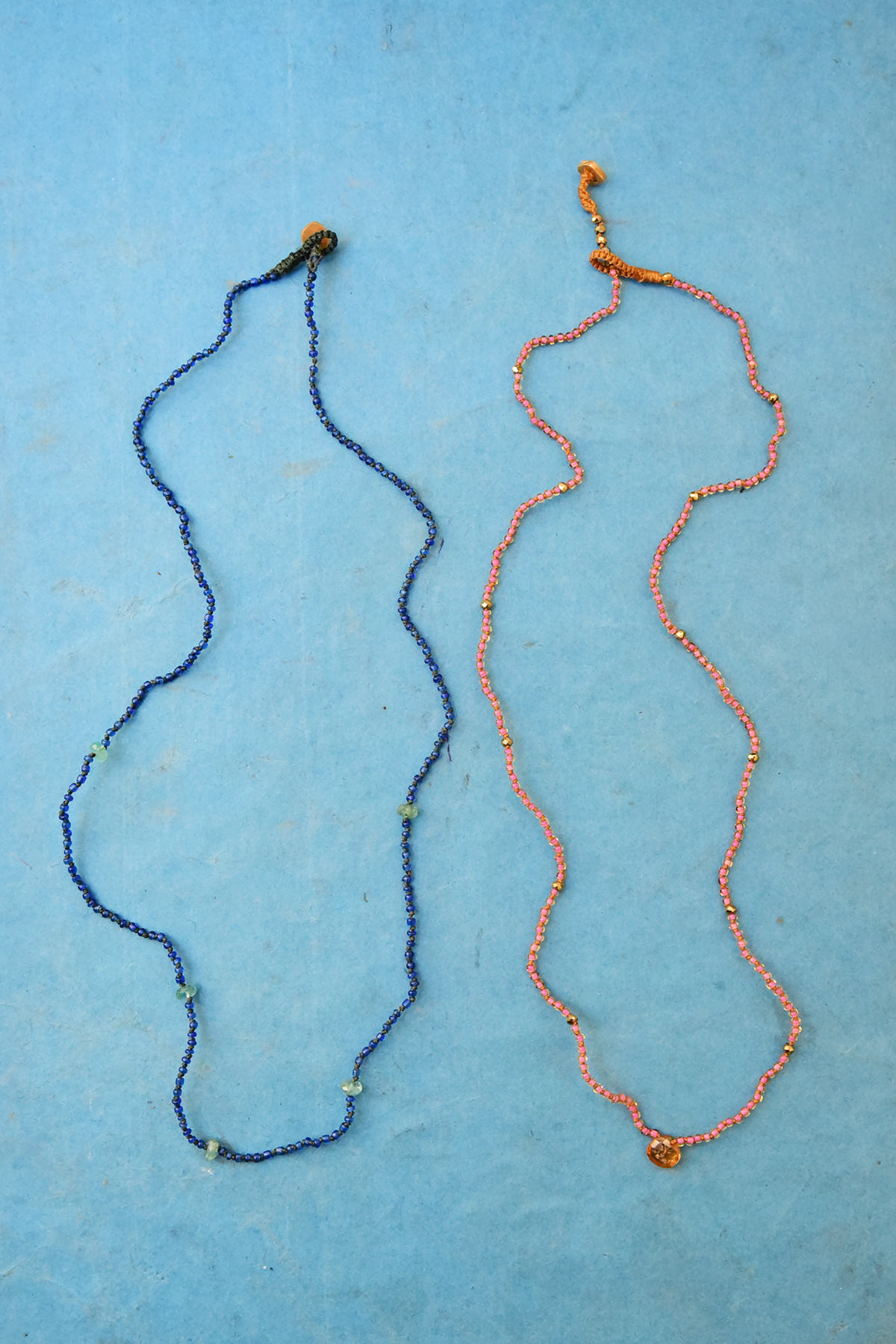 Antonia Rossi, Venetian Micro Beads Necklace with a Stone - N72 Blue and Pink