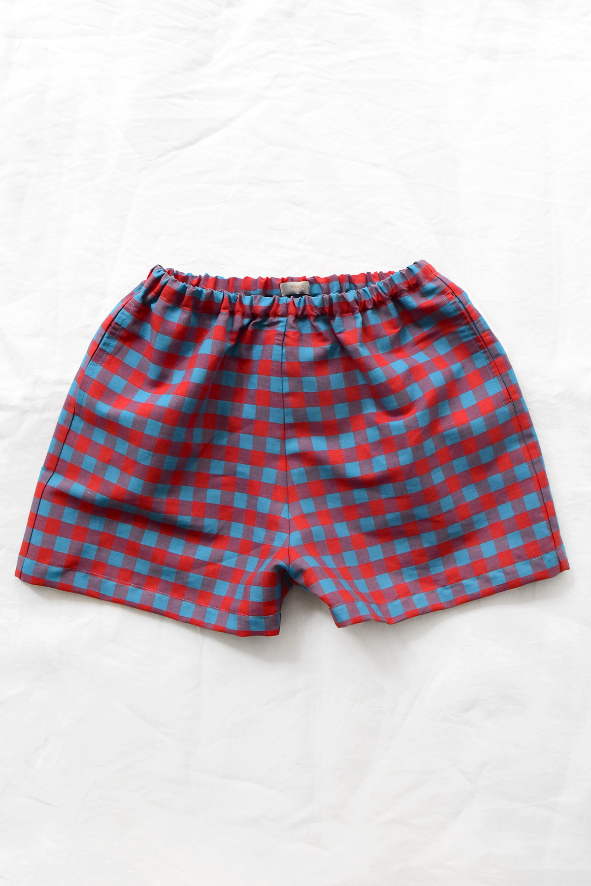 MAKIE red and blue gingham cotton shorts with elastic waistband