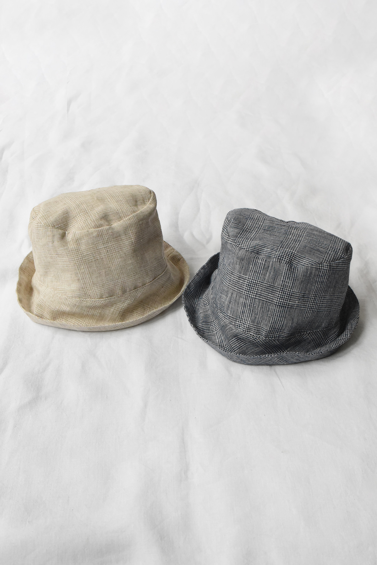 Children’s summer hats with soft crowns and flexible brims in four fabrics