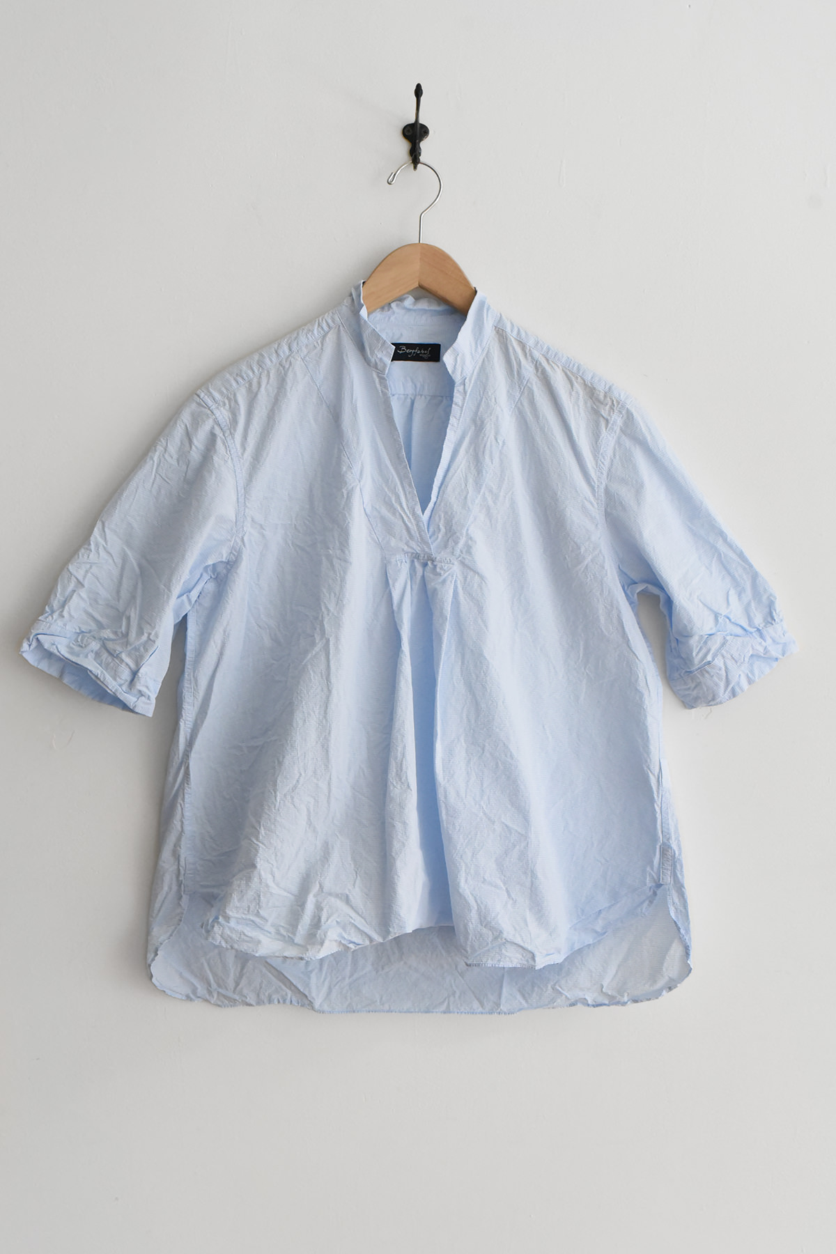 Bergfabel Vera Shirt in blue micro check cotton with short sleeves, made in Italy