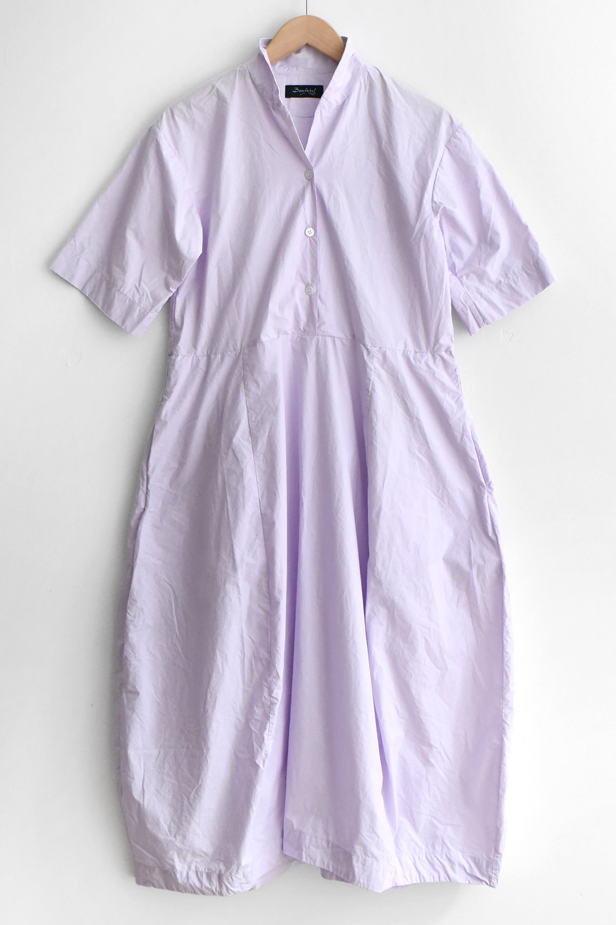 Bergfabel Letty Dress in lavender cotton with short sleeves and button front, made in Italy