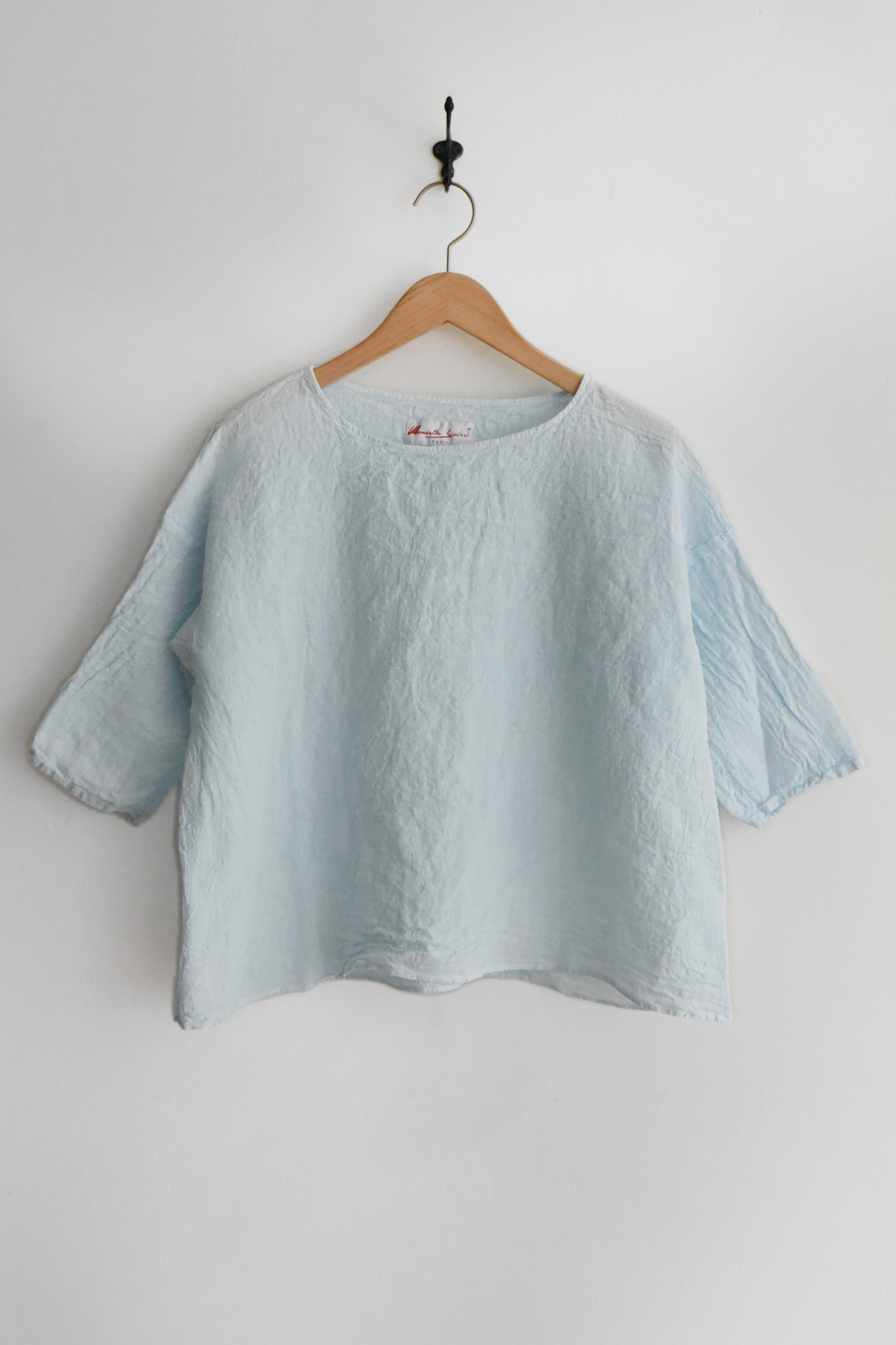 orange oversized linen top made in France boxy silhouette front view