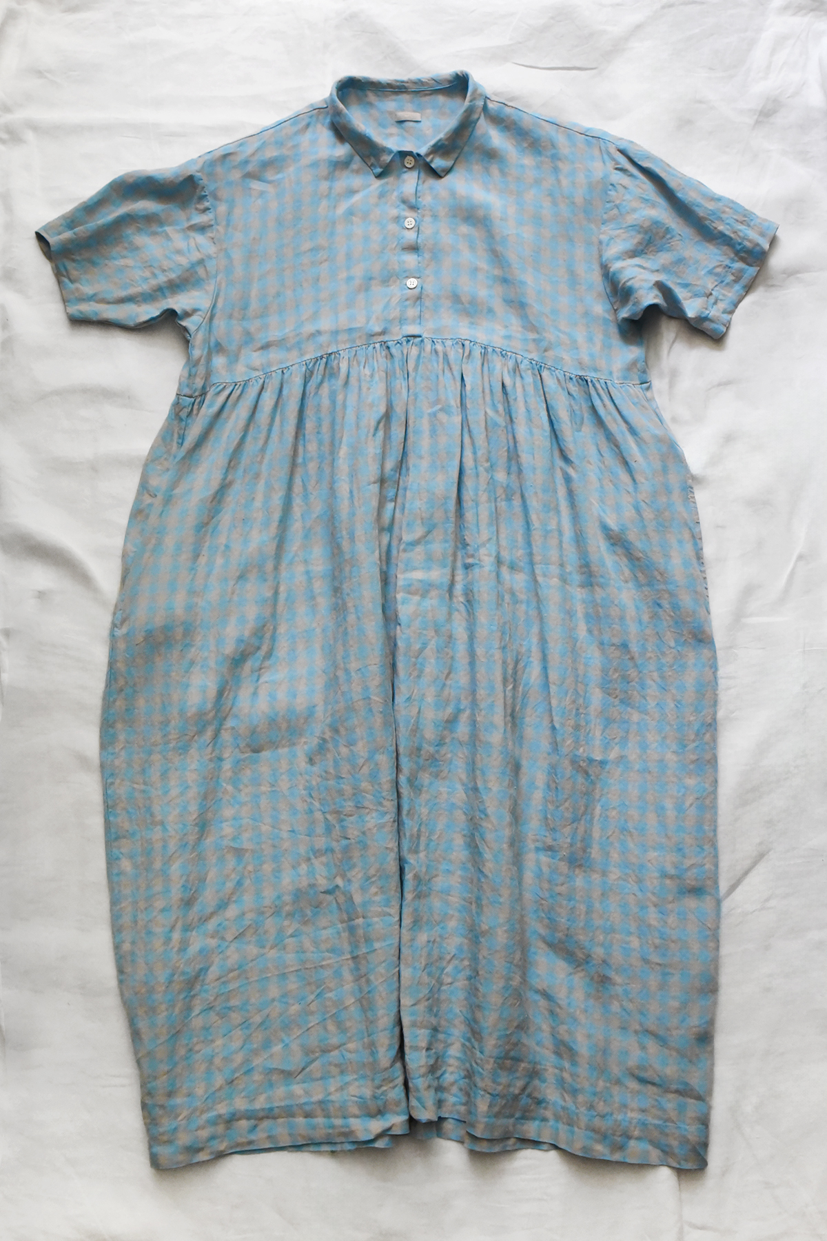 Blue gingham linen dress made from Italian fabric