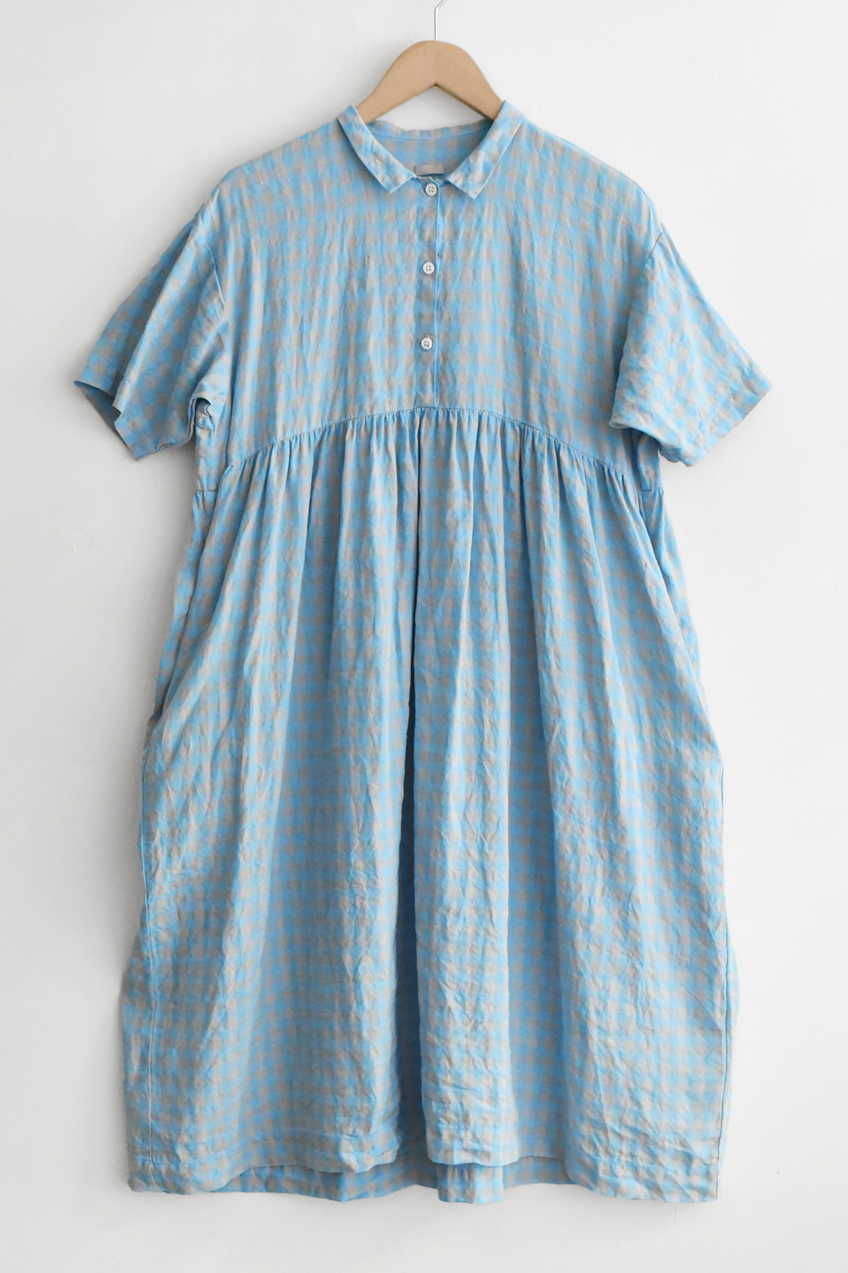Blue gingham linen dress made from Italian fabric