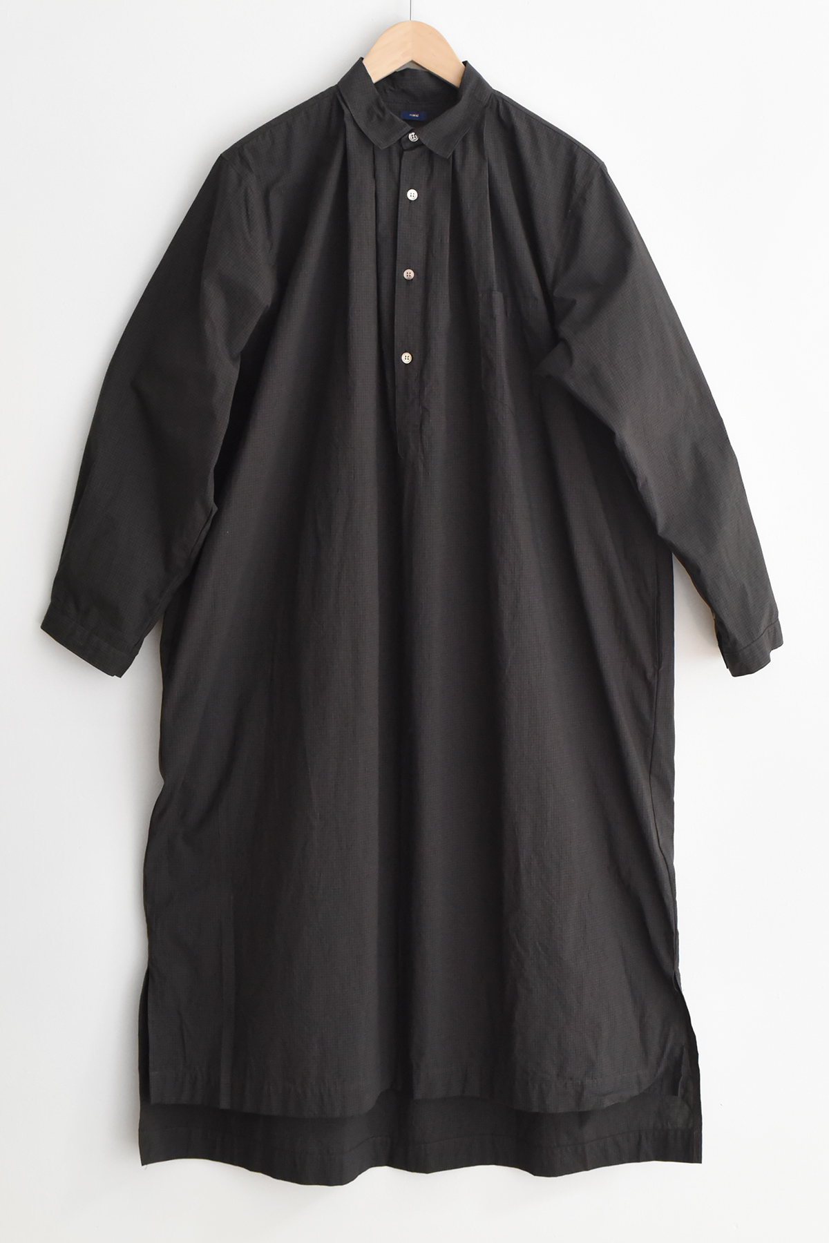 Charcoal check cotton shirt dress with longer back hem