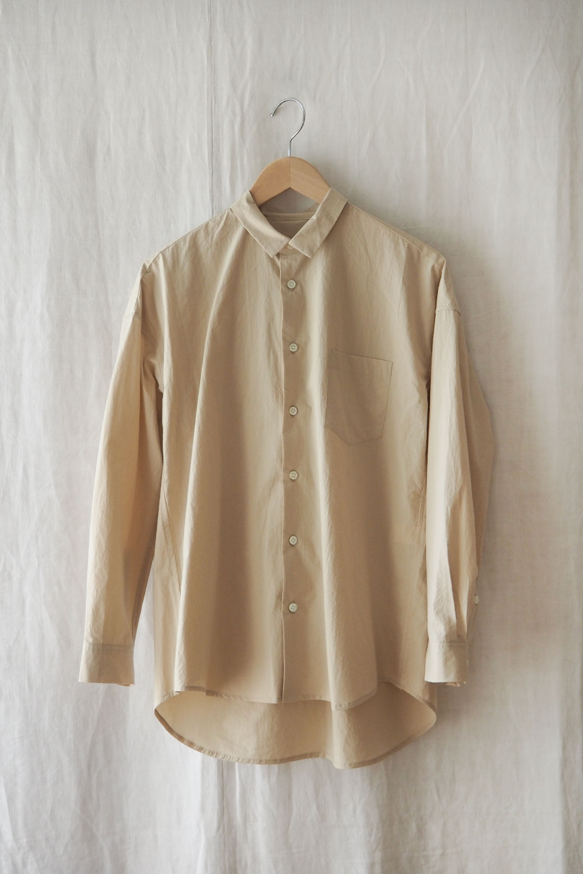Beige Cotton regular collar shirt with chest pocket