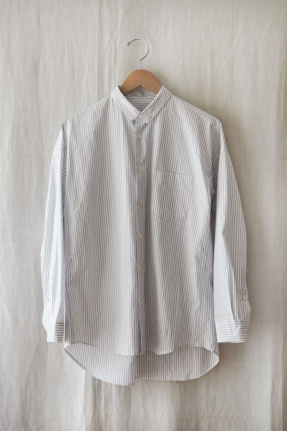 Blue Stripe Cotton regular collar shirt with chest pocket