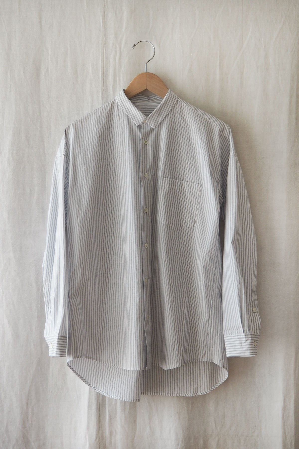 Gray Pinstripe Cotton regular collar shirt with chest pocket